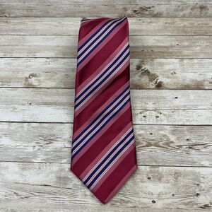 Josiah France 100% Silk Striped Neck Tie - Red Pink Navy